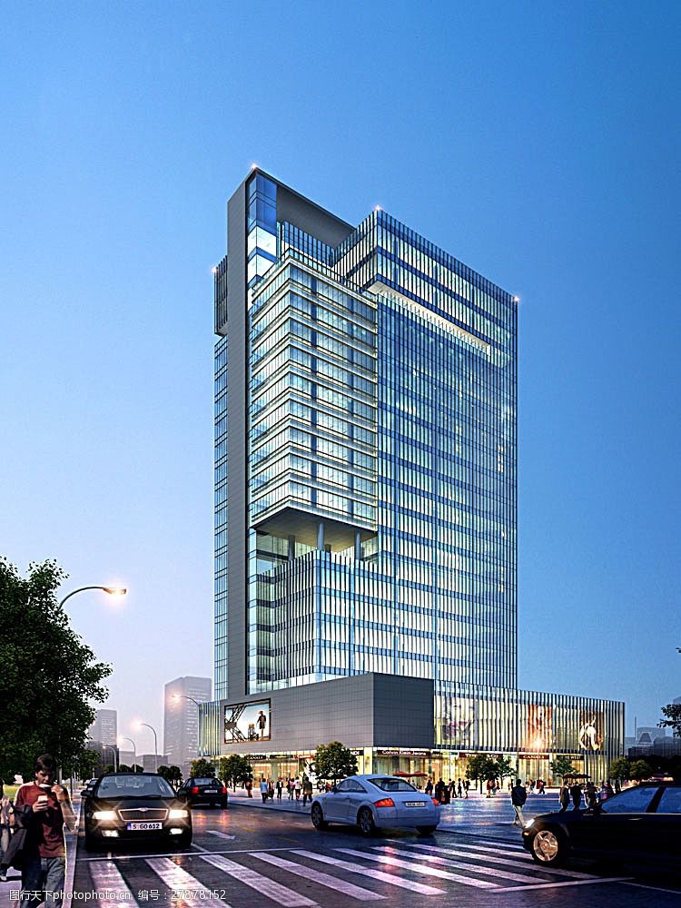 现代城市高楼建筑夜景效果图