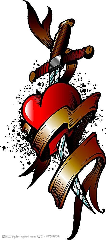 矢量心与剑花纹素材