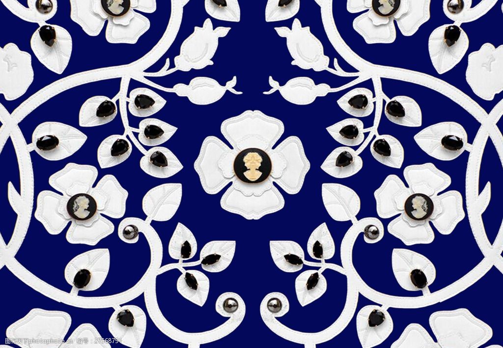 dg大牌风钉珠拼贴复古花朵图案