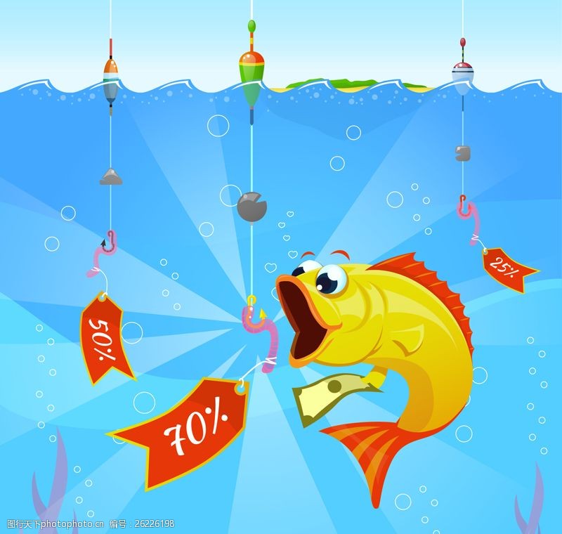 买打折鱼饵的鱼矢量素材