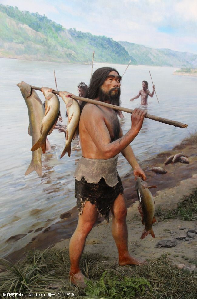 原始人渔猎图片
