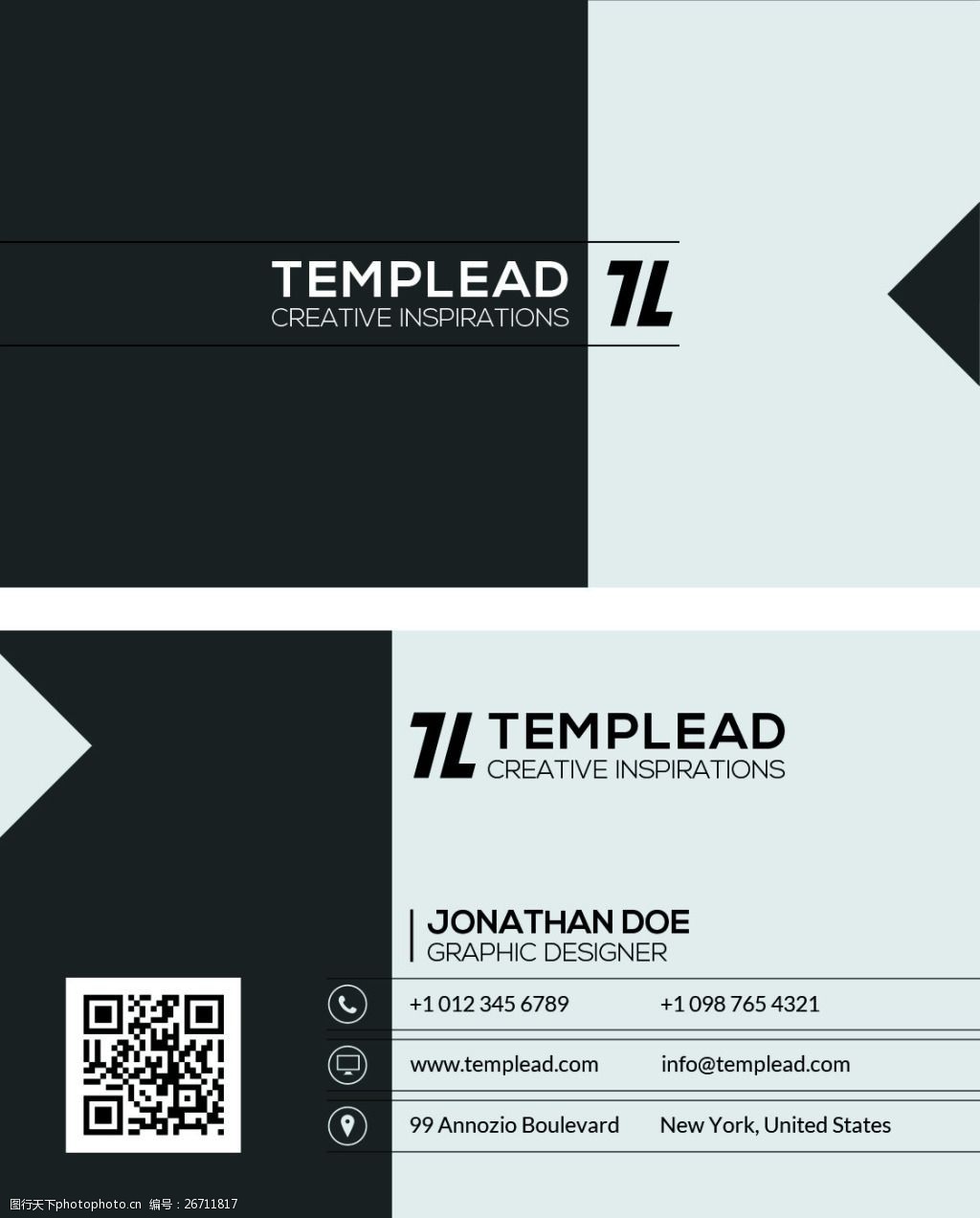 黑白横式风格名片设计psd源文件