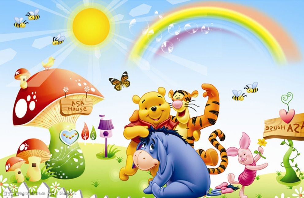 卡通彩虹小熊 卡通 小熊 彩虹 驴 蘑菇 太阳 蜜蜂 设计 动漫动画 动漫