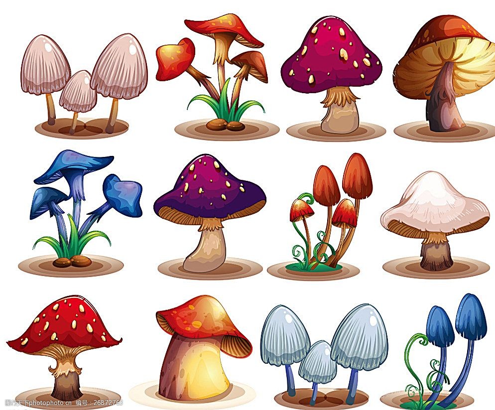 蘑菇图案的ppt模板图片