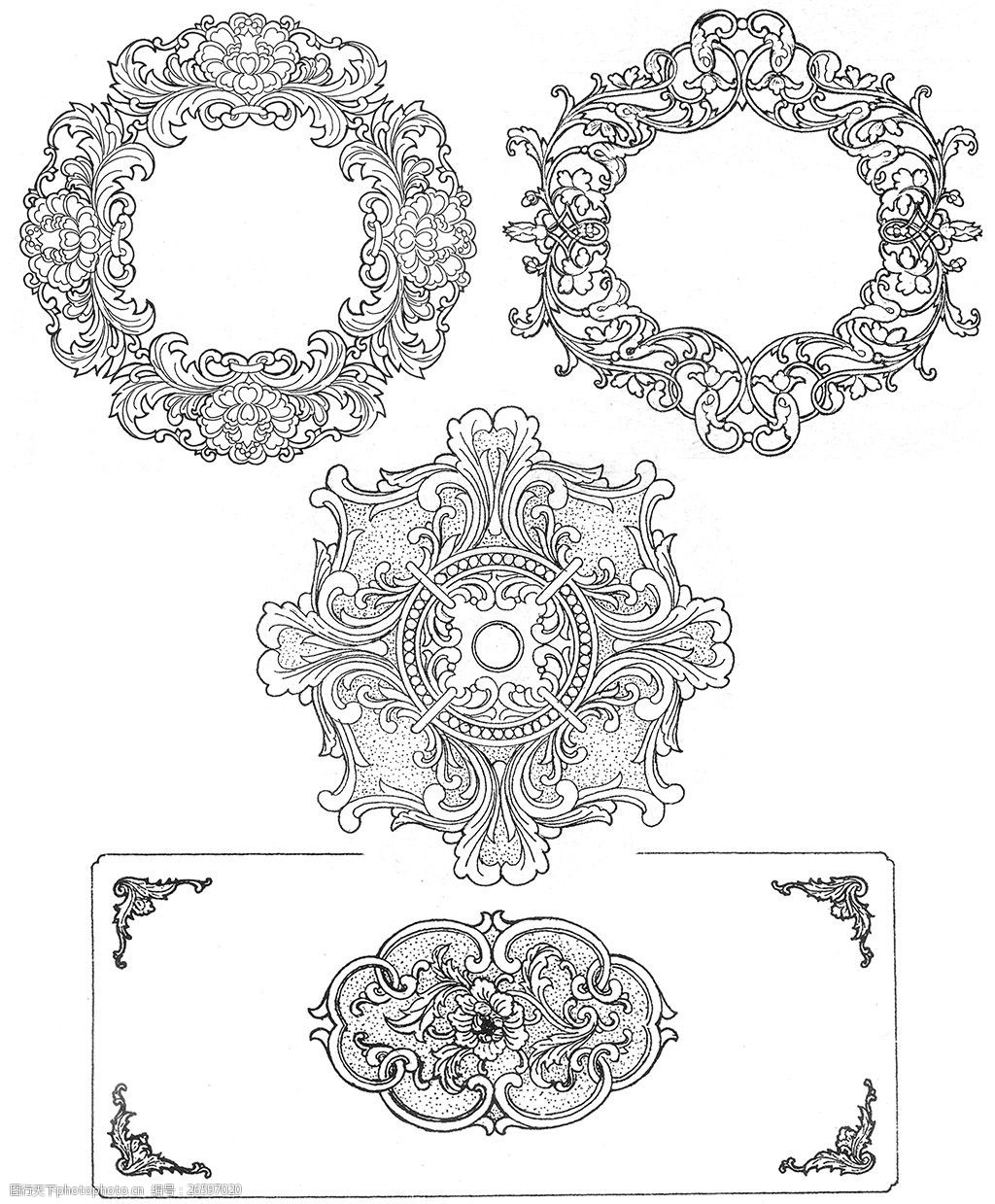 木雕家具建筑线稿图片素材106