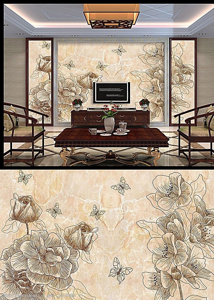 大理石手绘花纹背景墙图片