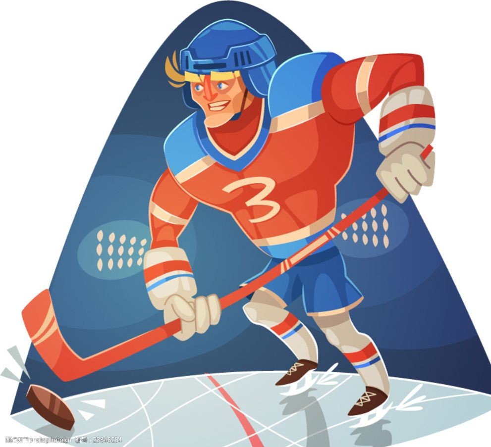 卡通冰球运动员插画矢量素材