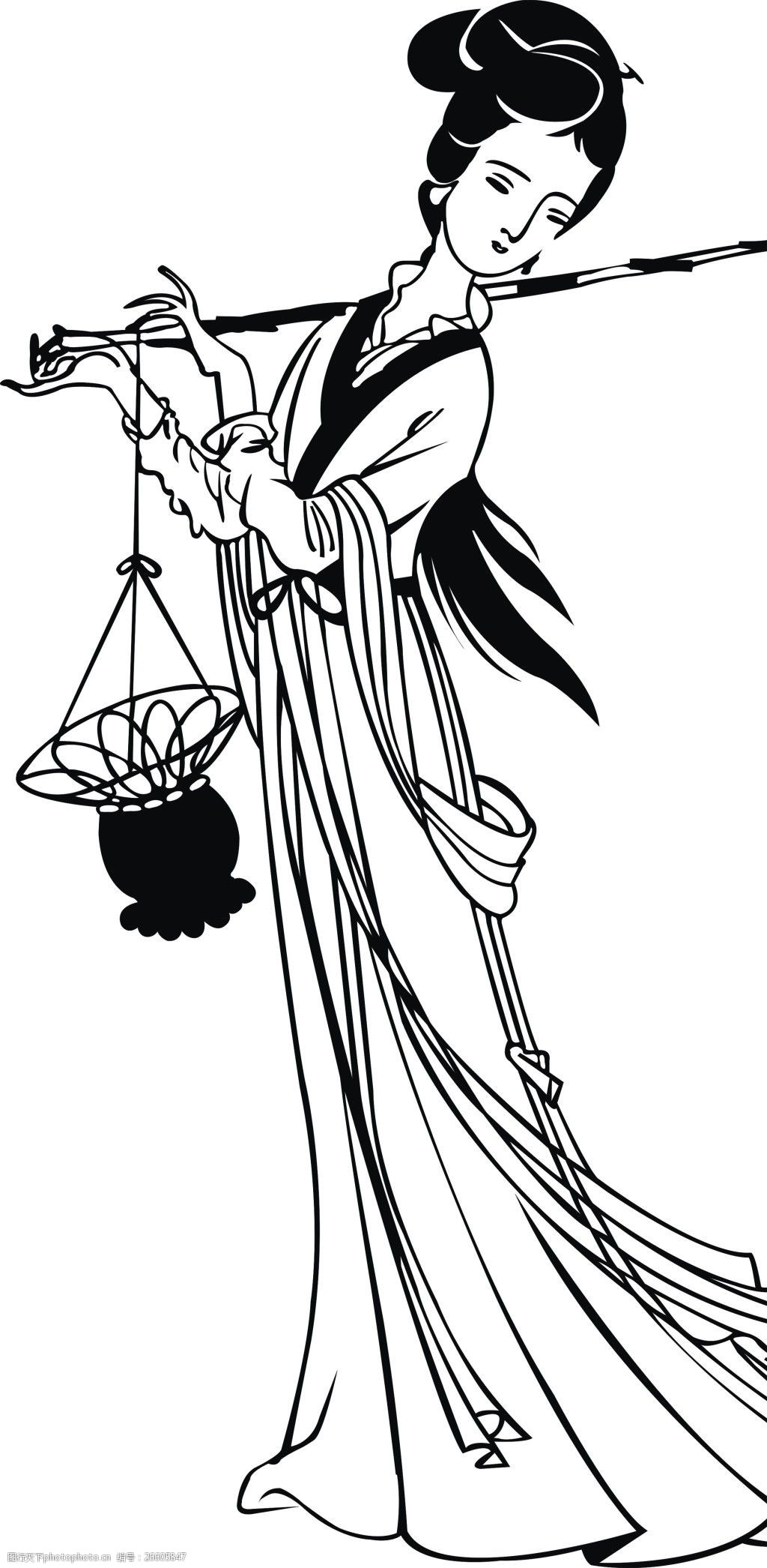 复古古代美女矢量图