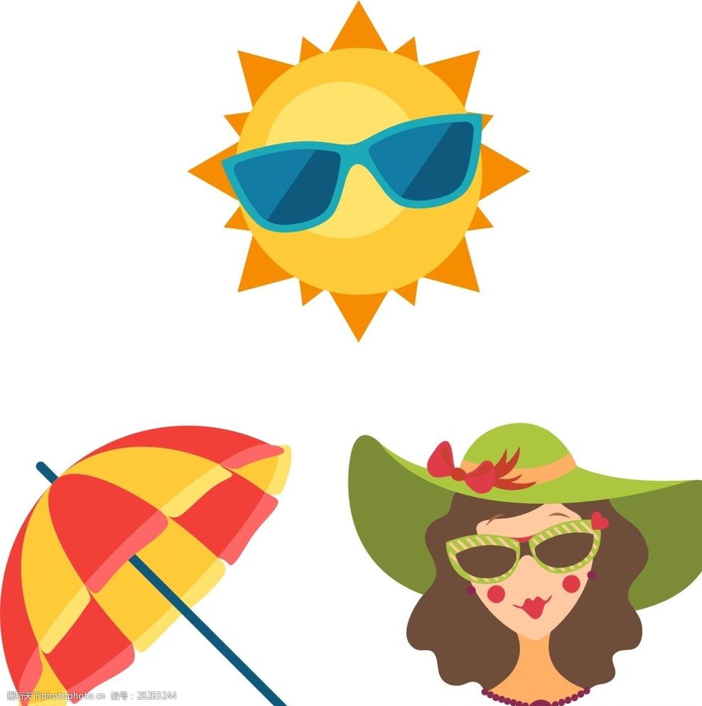 卡通太阳遮阳伞手绘女人图片