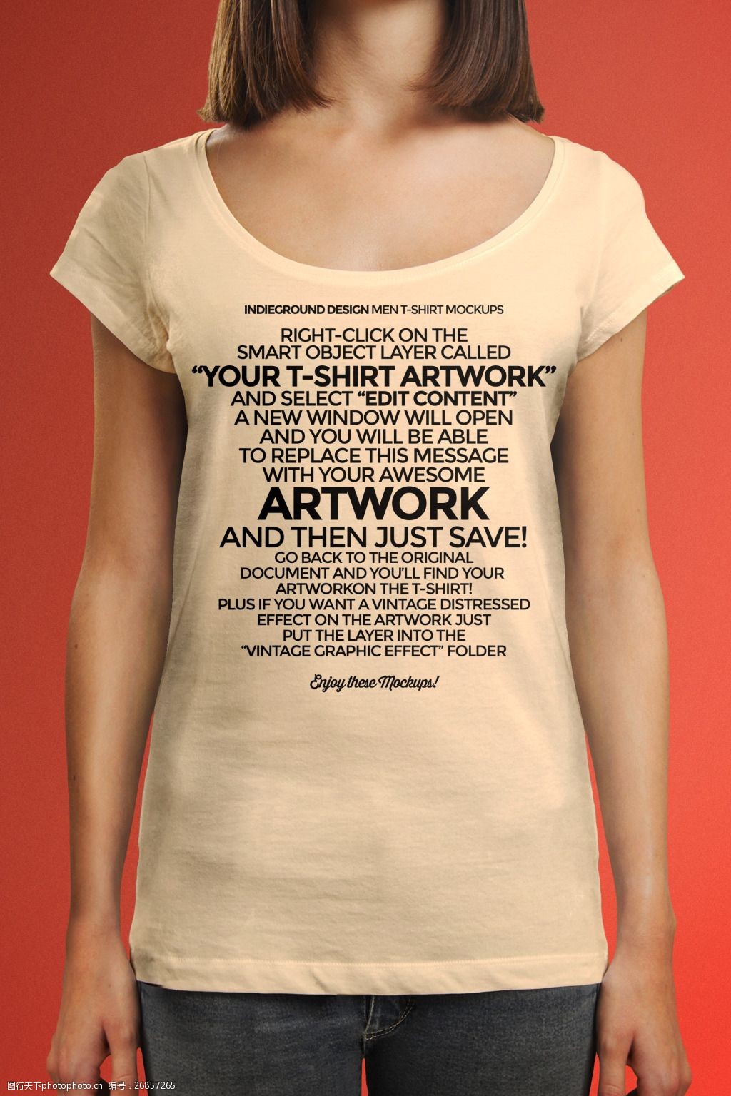 关键词:正面女士英文t恤 样机 上衣 英文 t恤 psd 红色