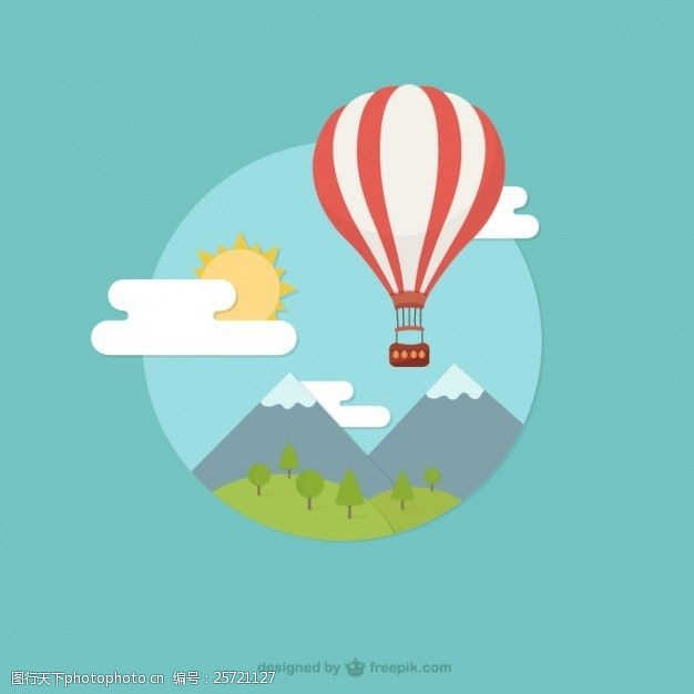 山 卡通 山水 气球 可爱 热气球 户外 空气 美丽 阳光 景观 ai 青色
