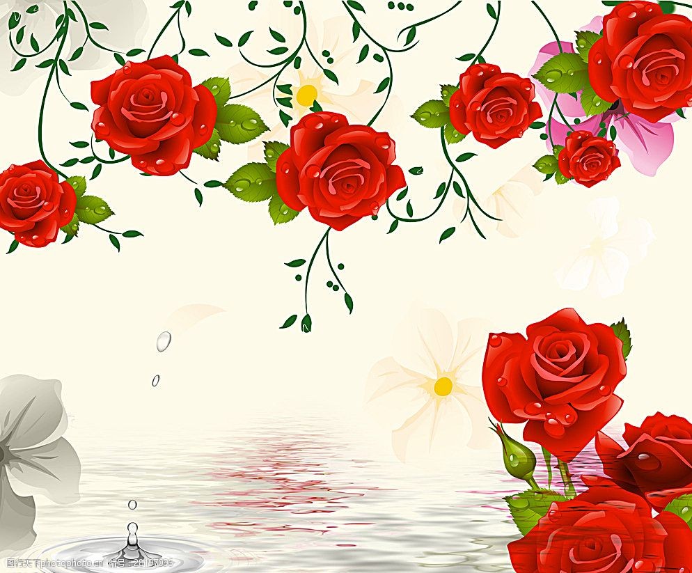3d玫瑰花背景墙图片