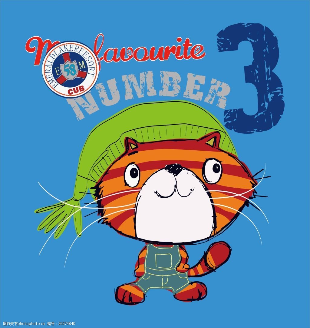 关键词:男童印花图案 卡通小猫 绣章 文字组合 cdr 蓝色 cdr