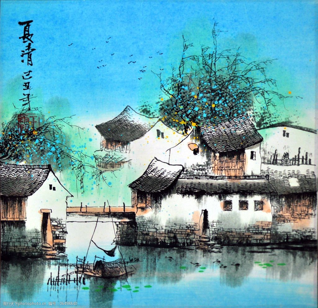 江南水乡小桥流水水墨风情油画