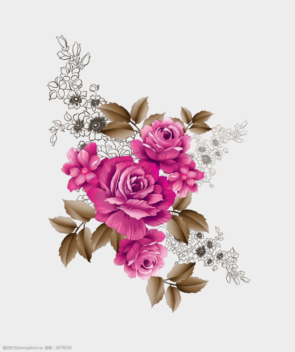 手绘花高清封面插画花水彩花