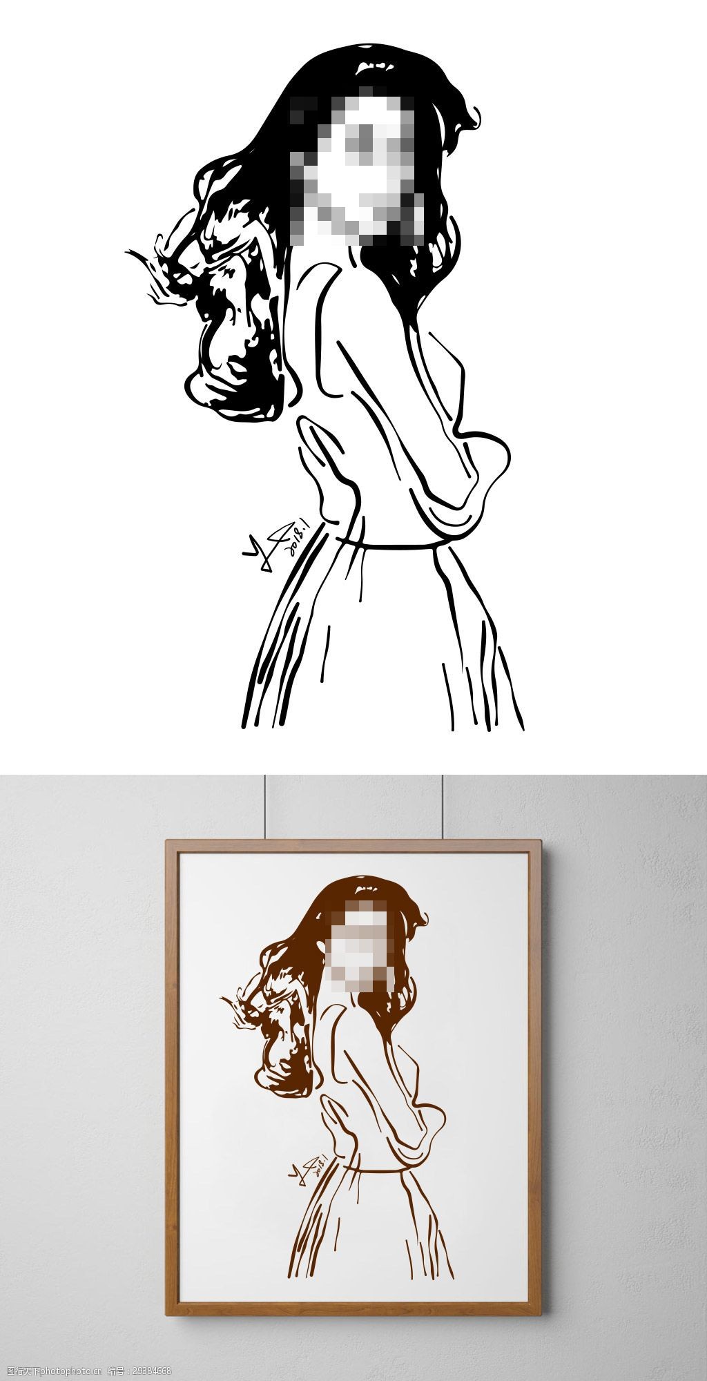 范冰冰素描速写插画ai矢量图02