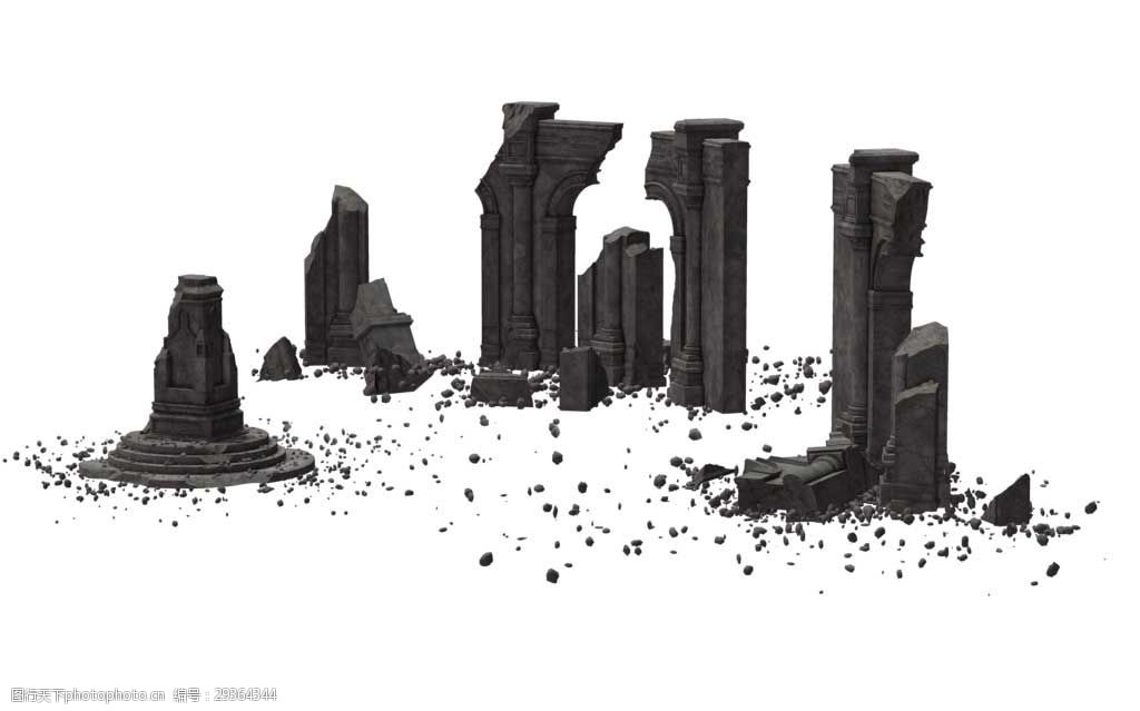 卡通黑色残垣断壁png元素