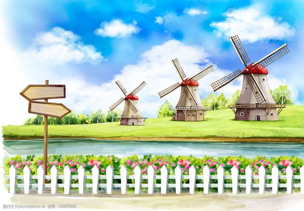 卡通风车背景图片