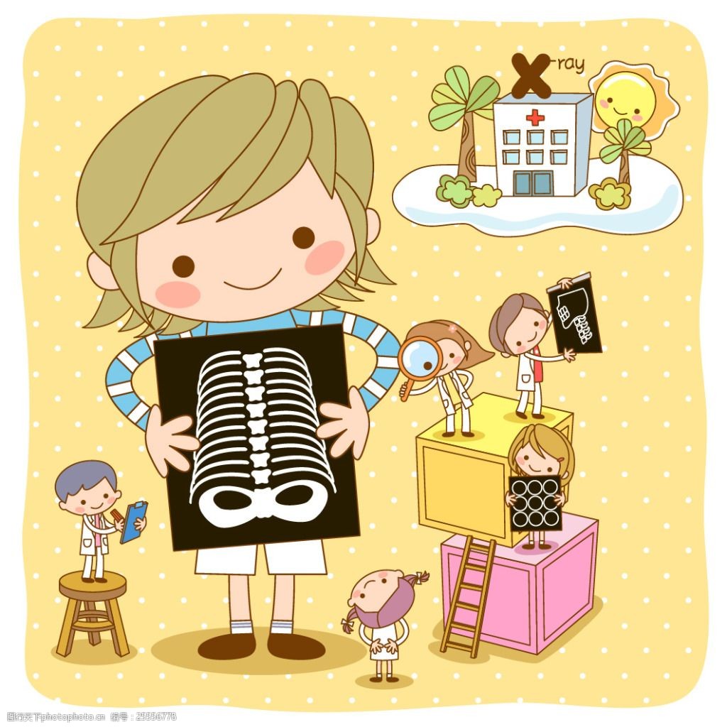 ai矢量 体检 卡通 韩风 儿童 男孩 女孩 插画 矢量 ai 医院 x光片