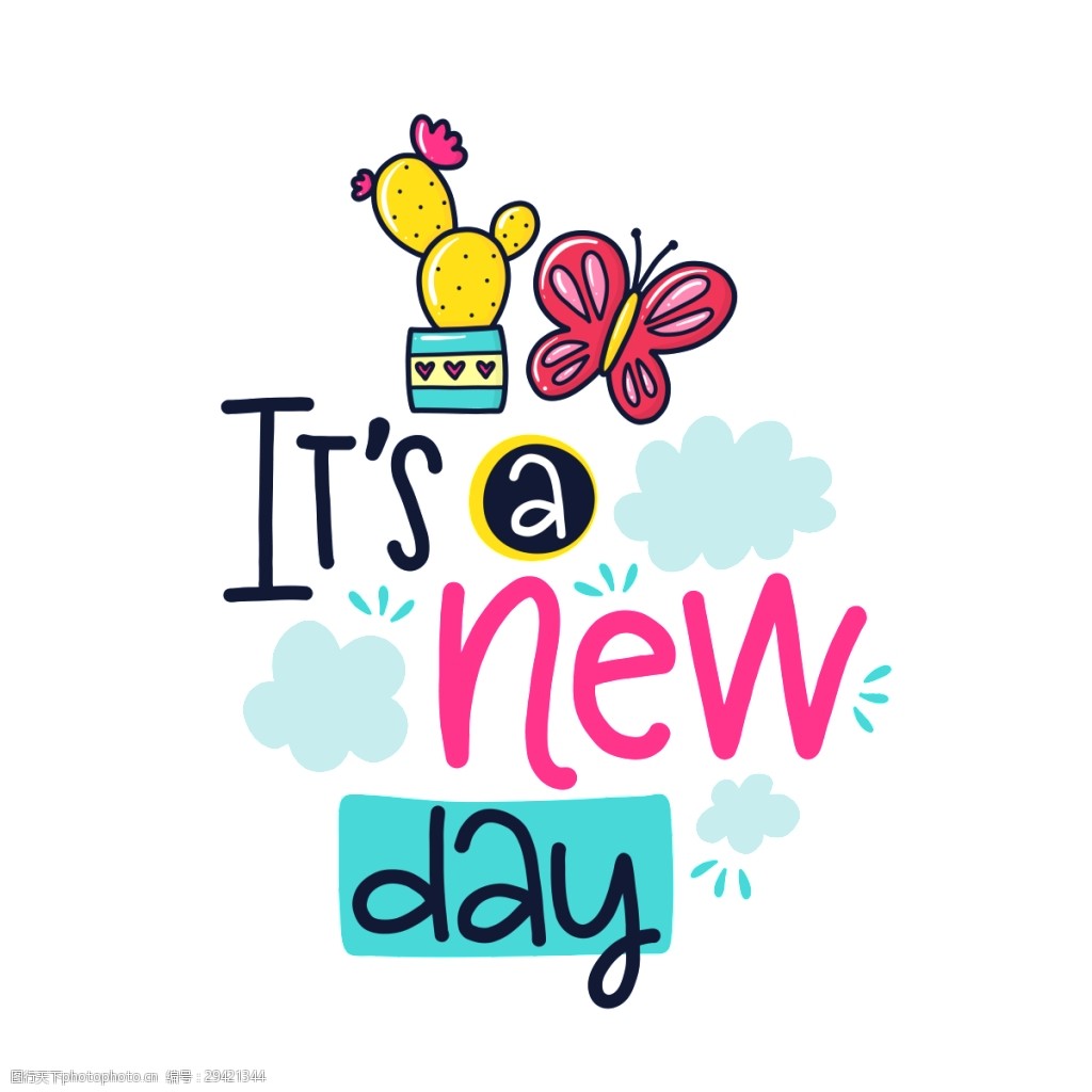 手绘新的一天卡通卡片矢量素材