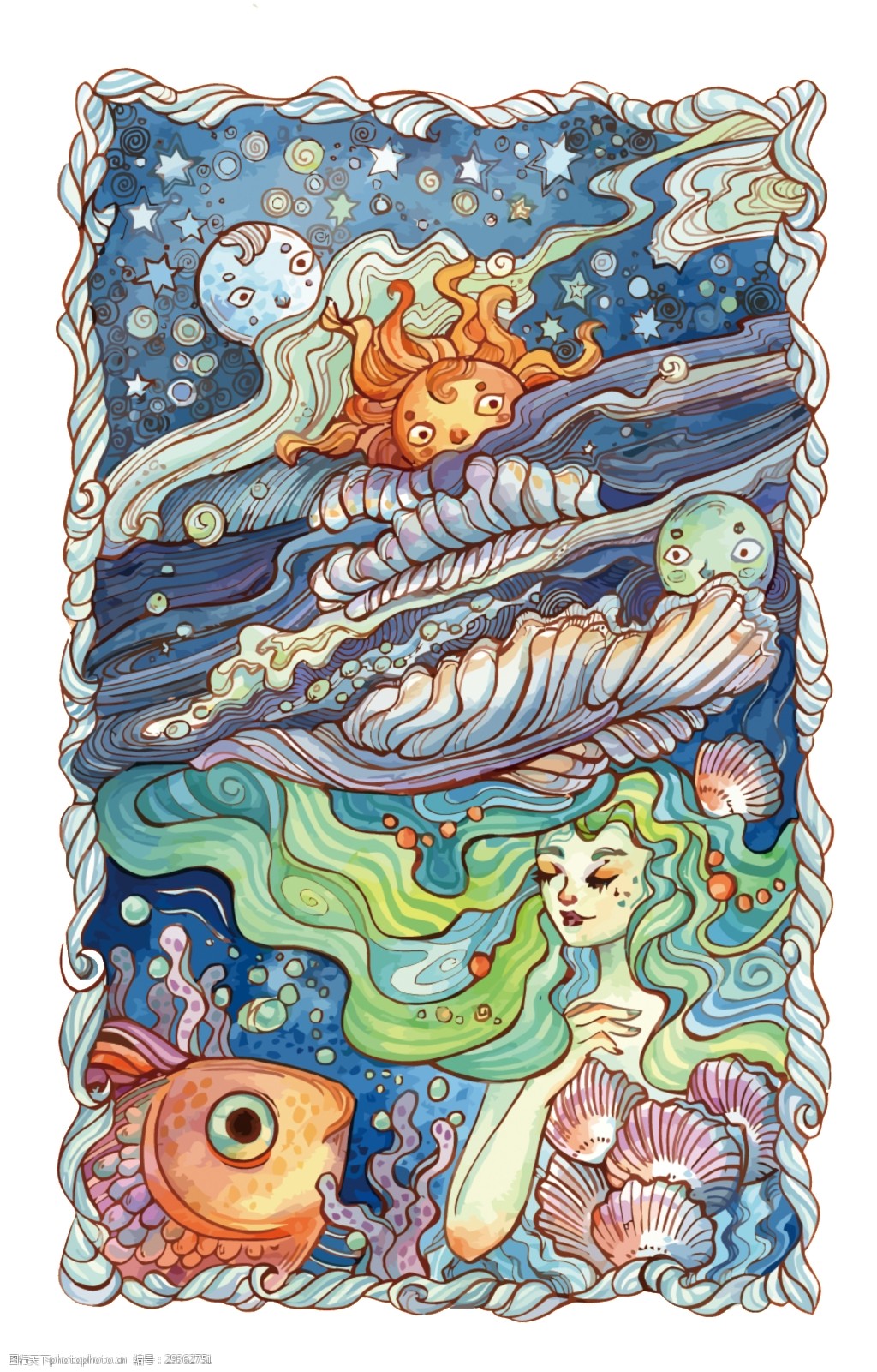 彩绘童话海底世界图案元素