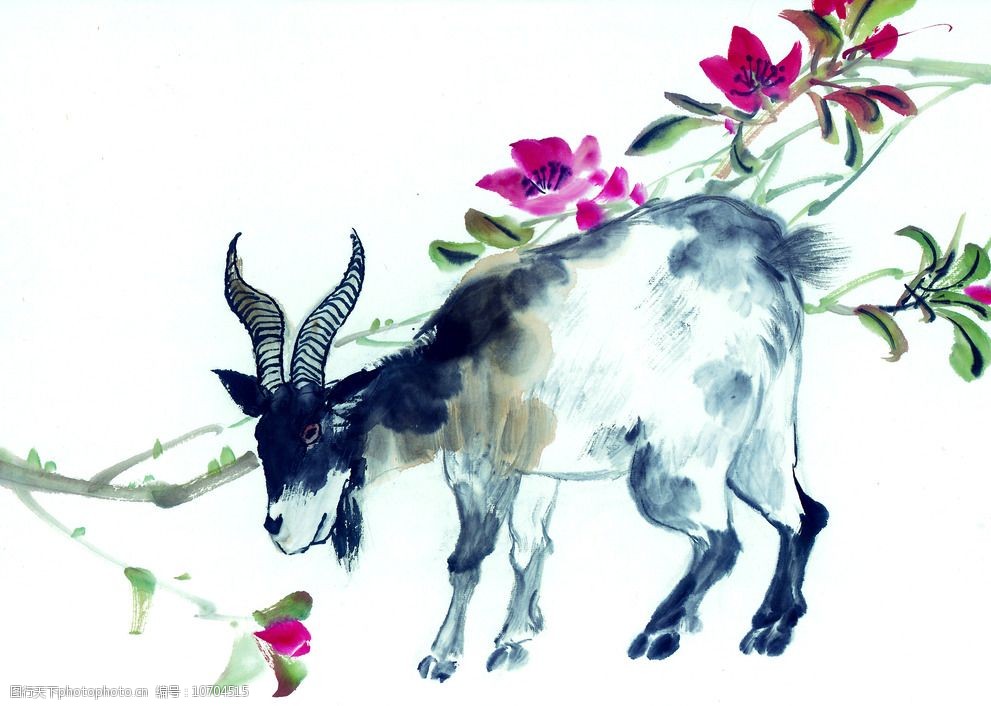 黑白十二生肖国画手绘羊图片