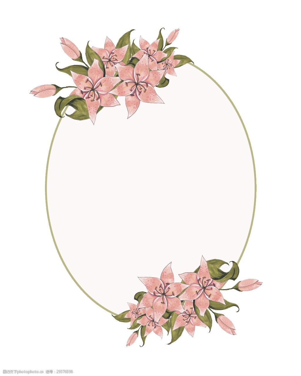 手绘椭圆形花卉png透明素材