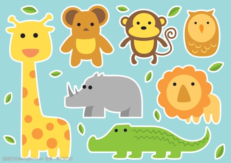 7款卡通动物贴纸矢量素材