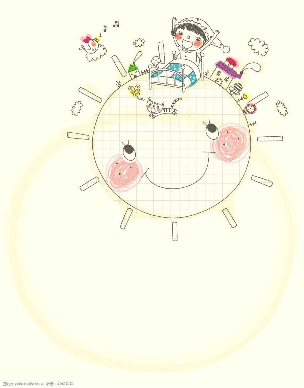 矢量卡通手绘涂鸦太阳背景