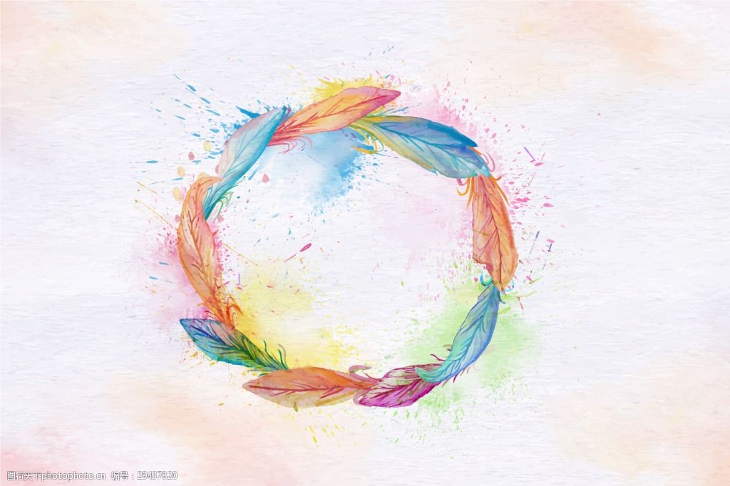 童趣彩绘羽毛环形矢量背景