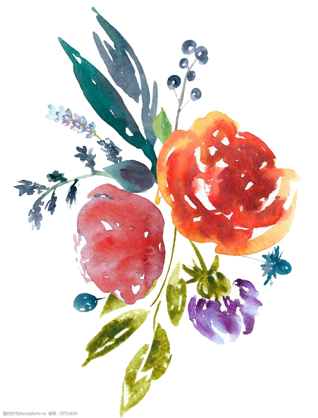 两朵果酱水彩花png透明素材