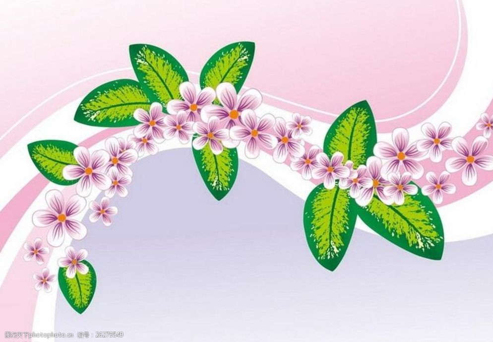 粉色花朵绿叶动感曲线 粉色 花朵 绿叶 动感 曲线 矢量背景 设计 底纹