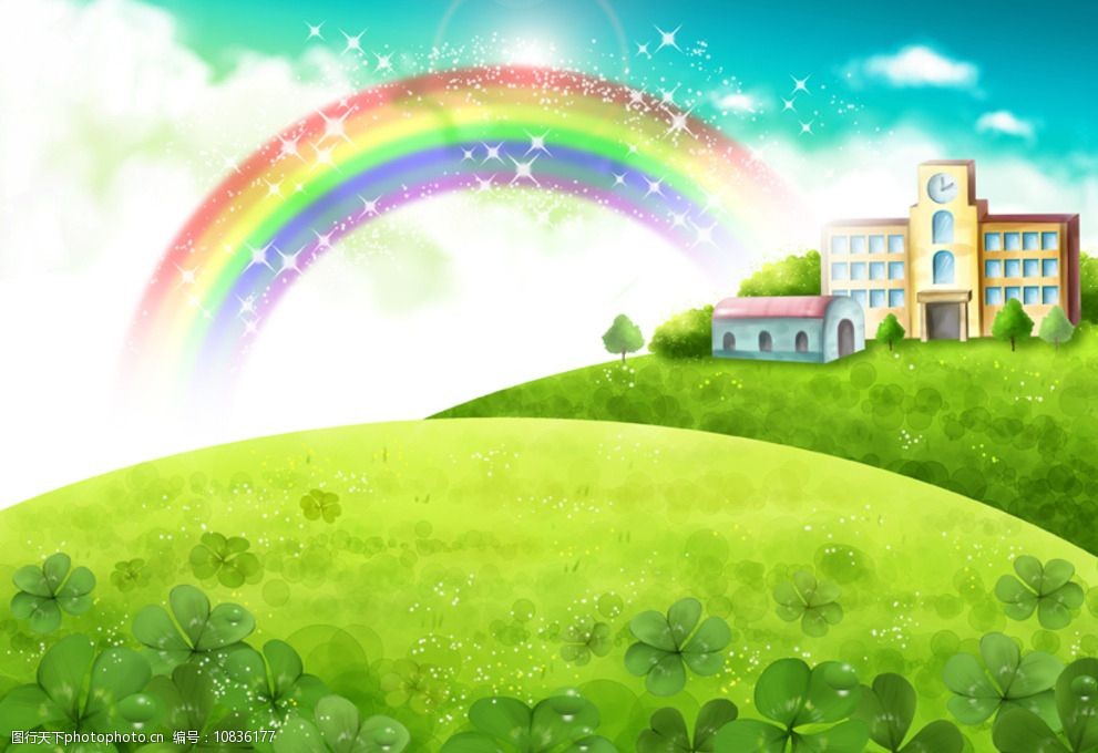 手绘浪漫儿童春天风景插画图片