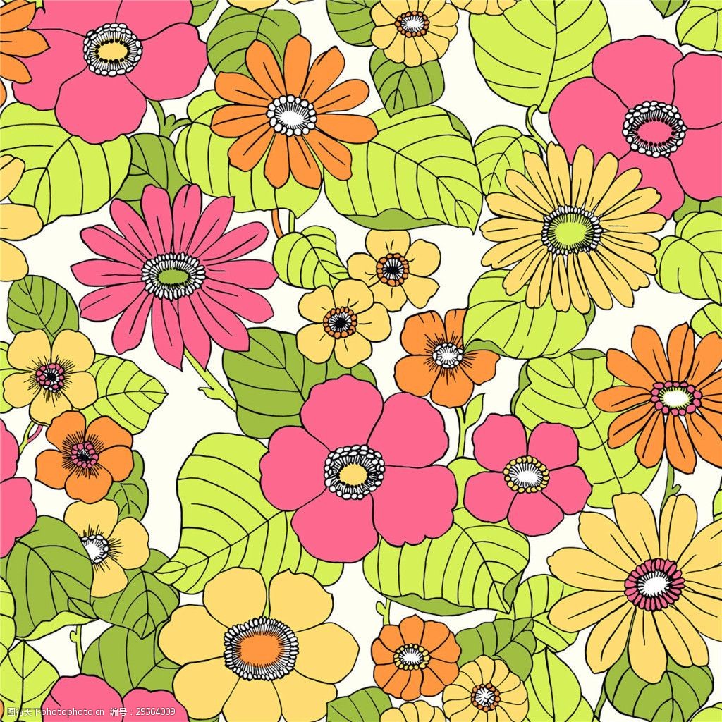 清新自然彩色花朵壁纸图案