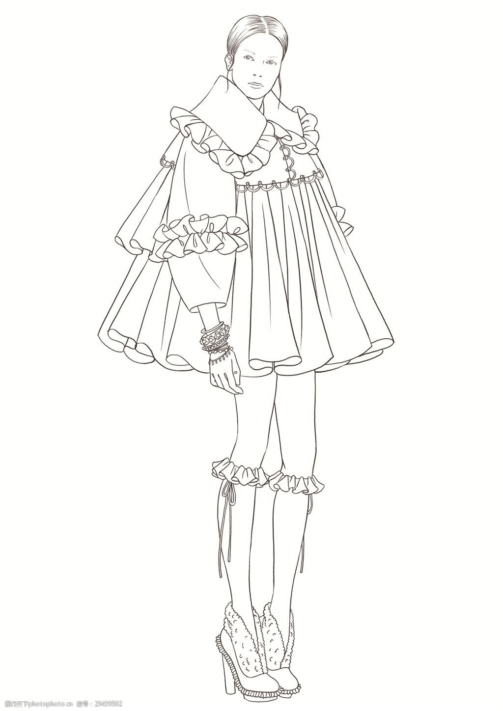 名媛风连衣短裙女士服装效果图图片-图行天下图库