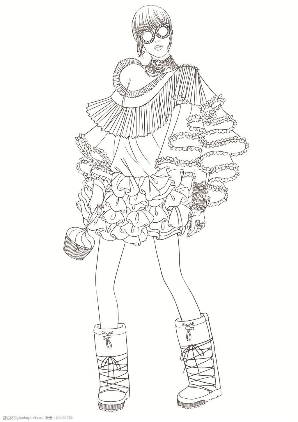 哥特风蓬蓬上衣女士服装效果图