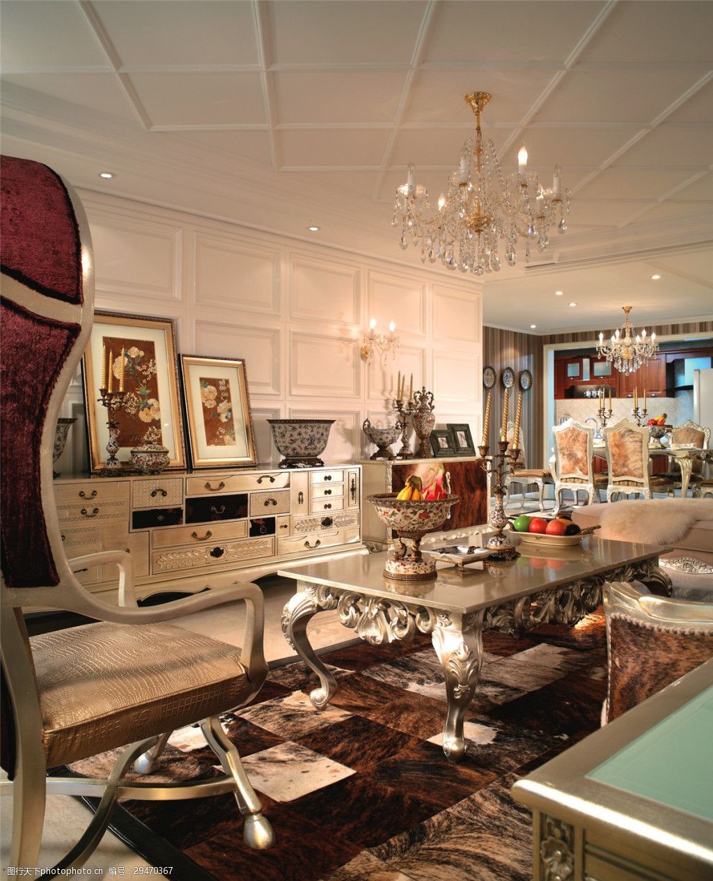 简约客厅灰色方块吊顶装修效果图