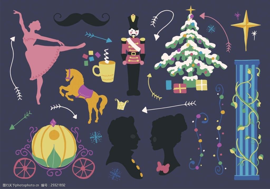 手绘圣诞节舞会水彩画psd源文件