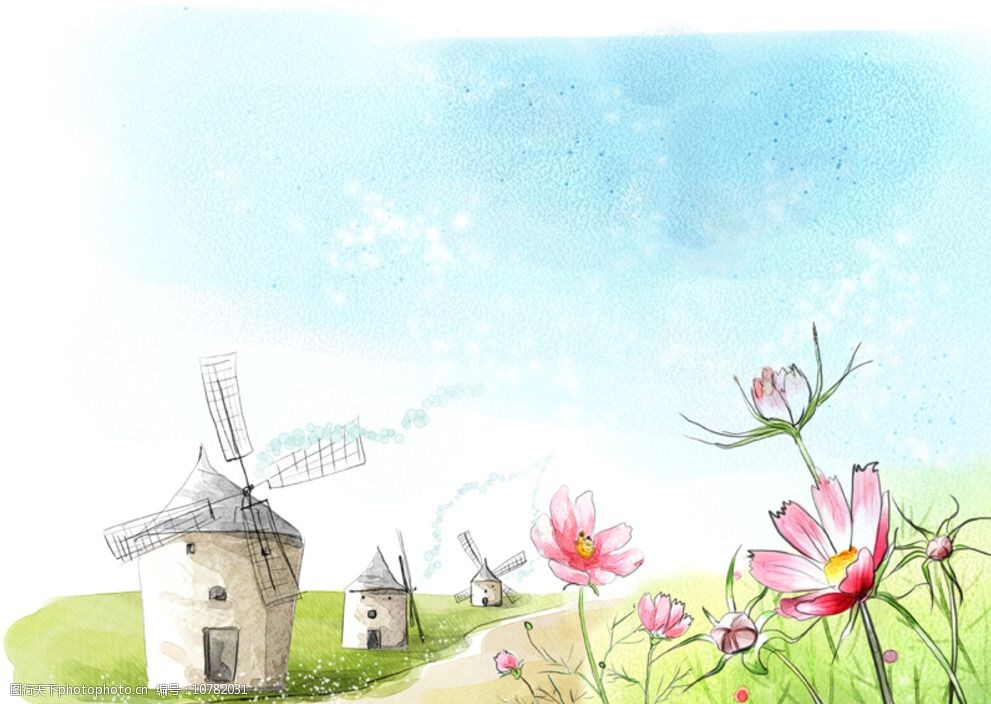 手绘水彩自然风景风光插画图片图片-图行天下图库