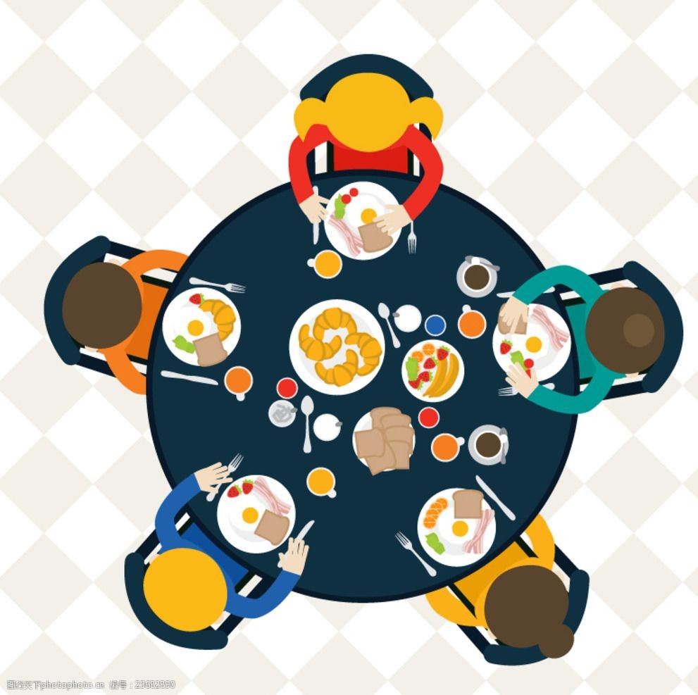 聚餐饭桌俯视图矢量素材