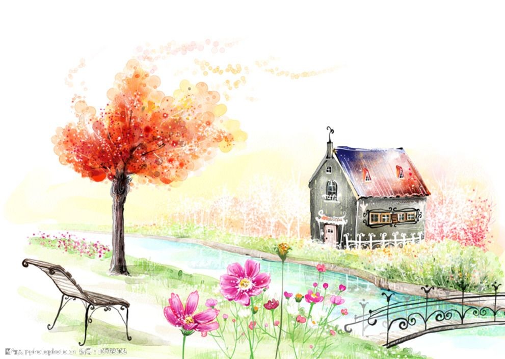 手绘水彩自然风景插画图片