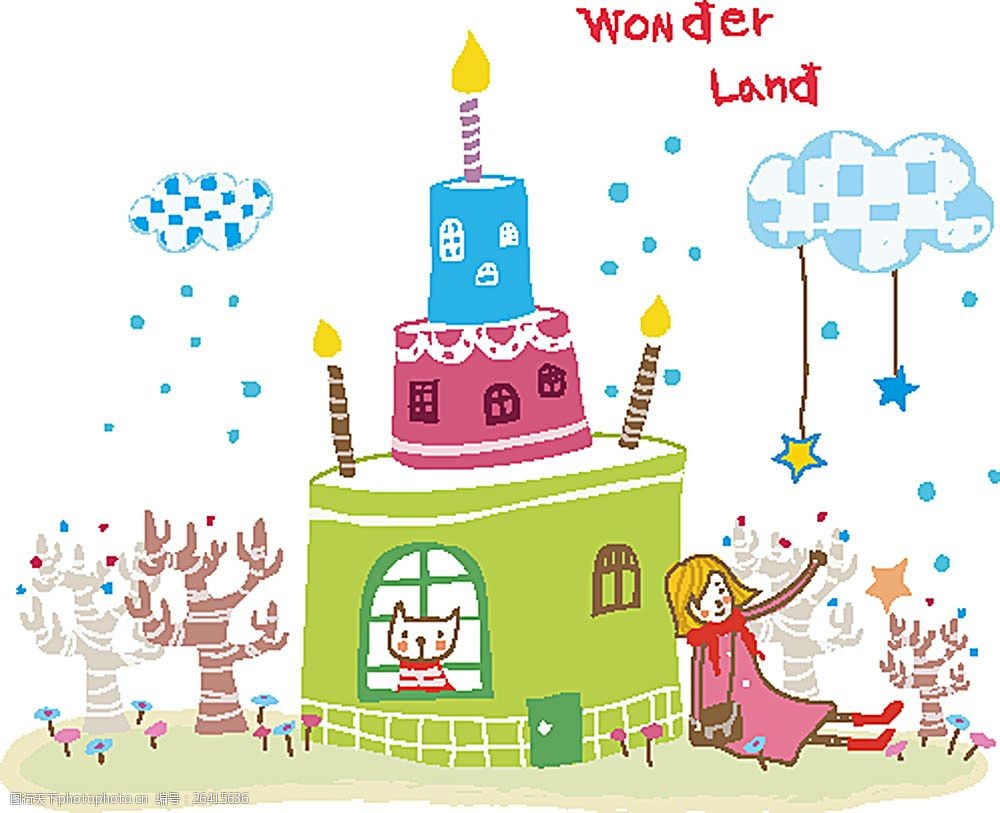 生日蛋糕下许愿的小女孩