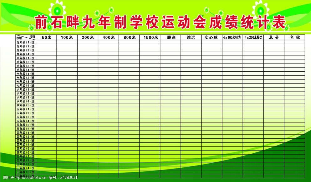 運動會成績表格分層素材圖片