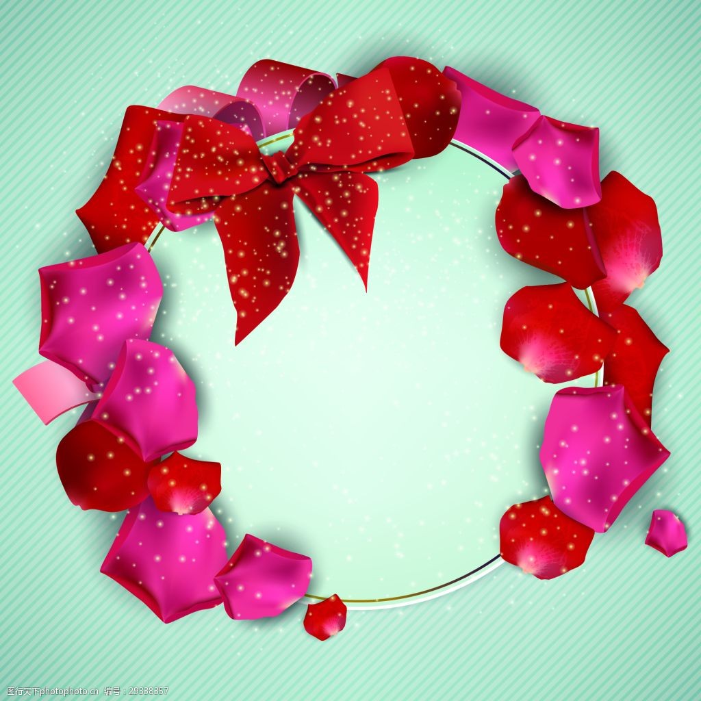 红色蝴蝶结花瓣装饰贺卡矢量背景