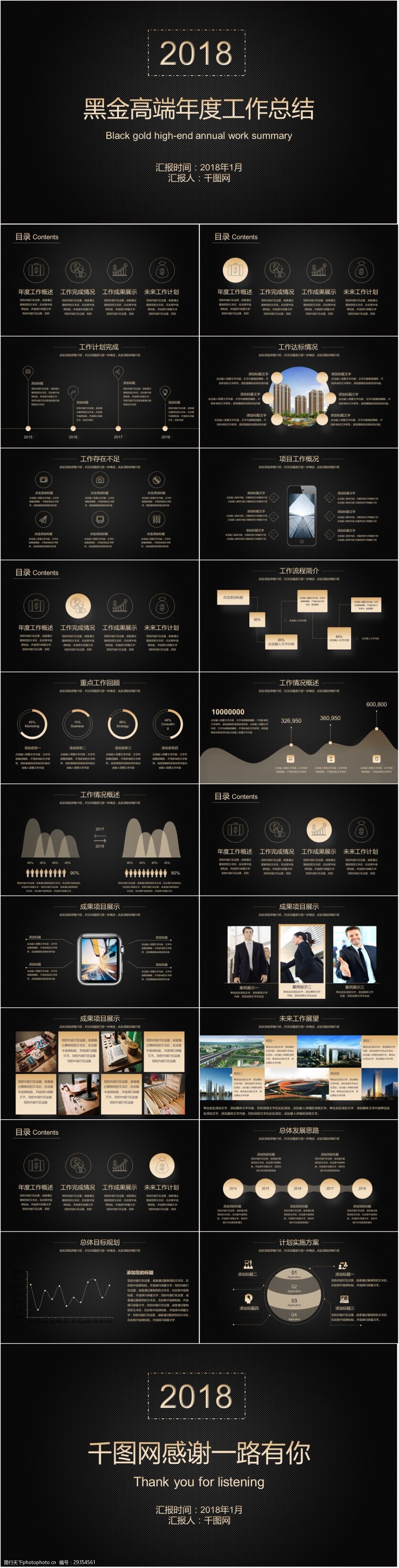 黑金高端年度工作总结ppt模板