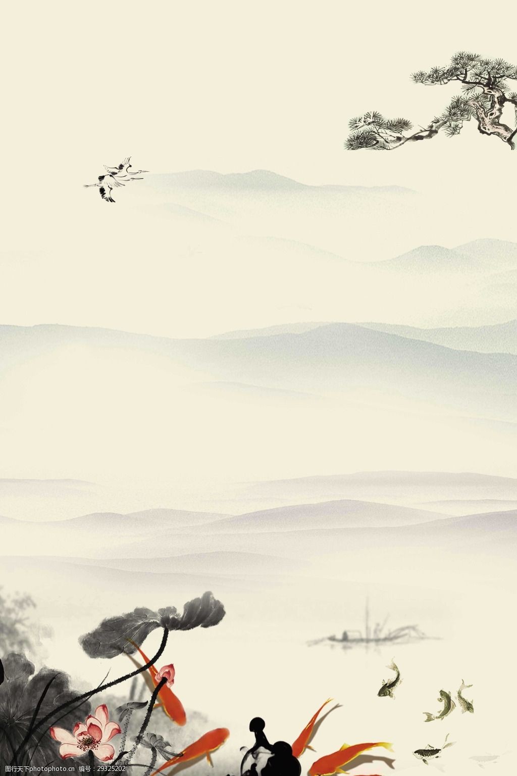 中国风水墨池塘背景