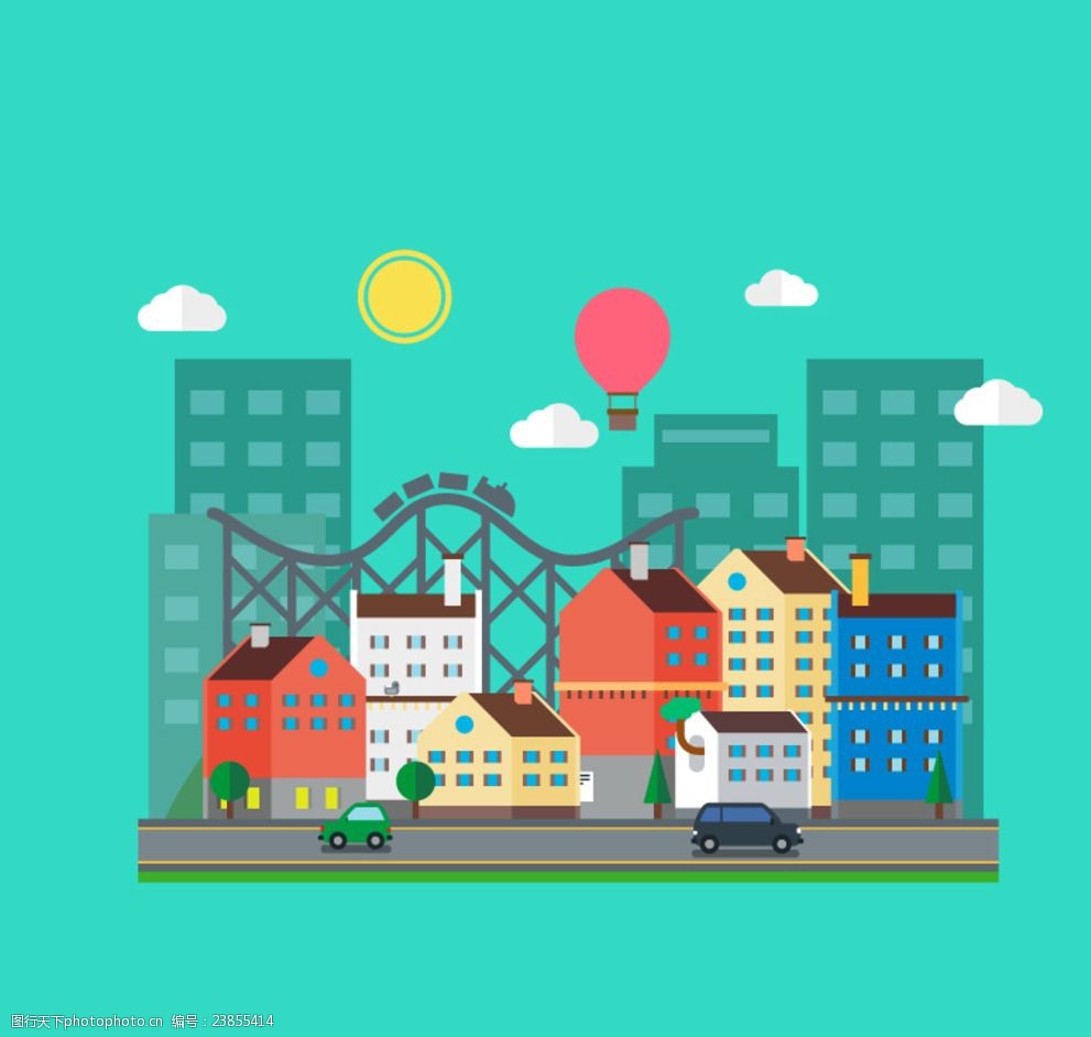卡通城市插画矢量素材
