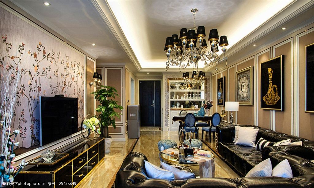 欧式客厅方形吊顶装修效果图