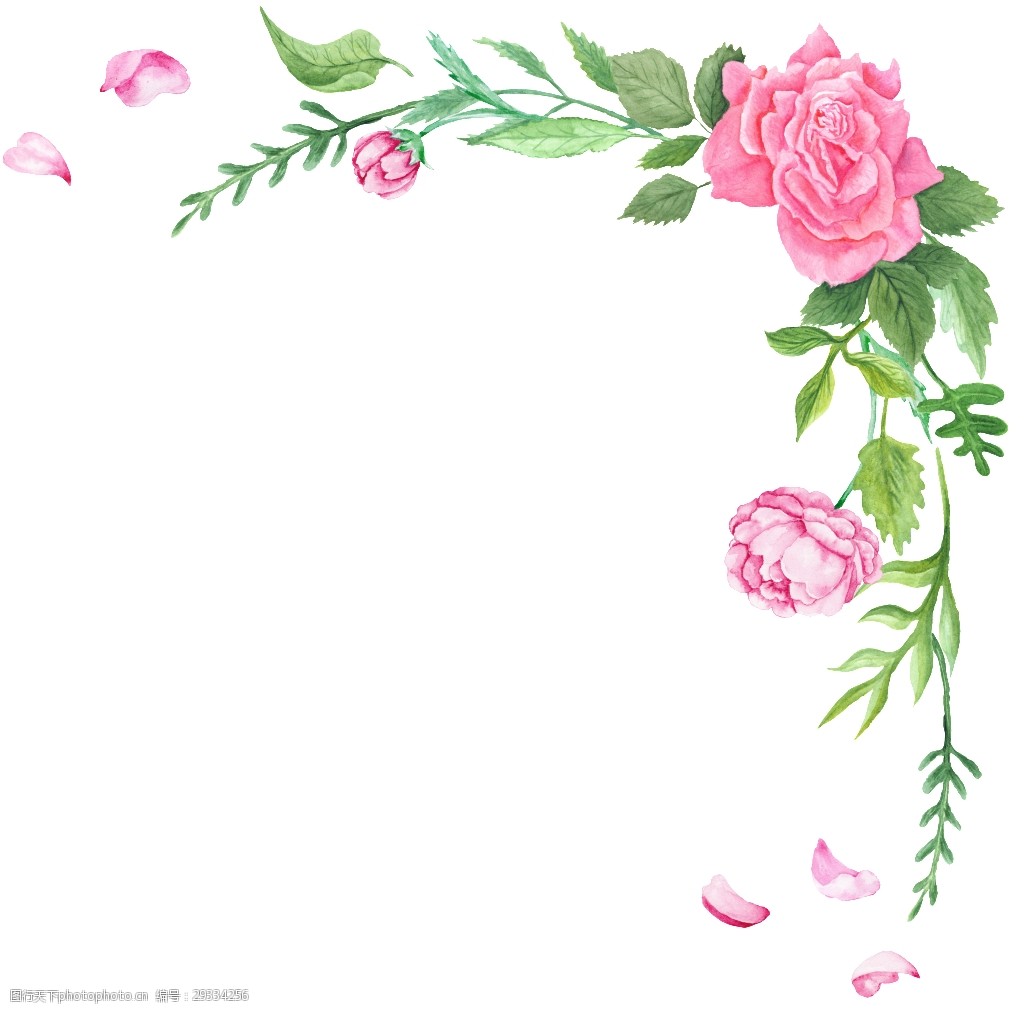 清新春季花卉边框透明装饰素材