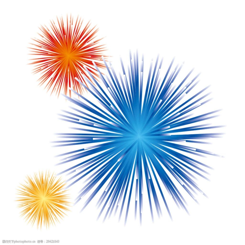 蓝色彩绘烟花图案元素